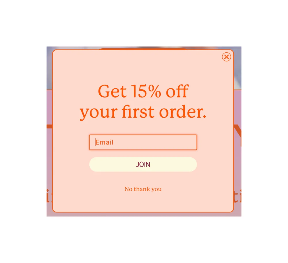 Exemple de popup classique e-commerce avec réduction contre inscription email