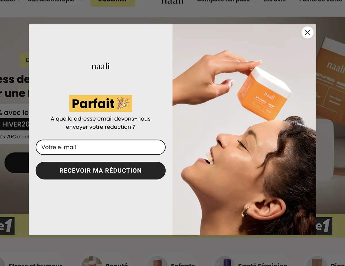 Étape 2 d'un popup multi-step : collecte de l'adresse email après acceptation de l'offre