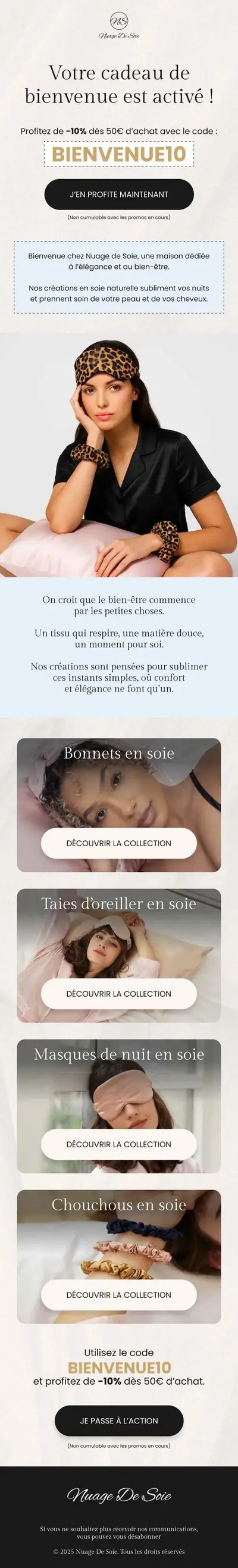 Exemple d'email de bienvenue e-commerce r&eacute;alis&eacute; par Spicy Agency
